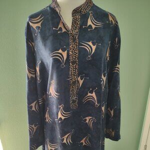 Soft Surroundings Navy Batik Tunic. Size L